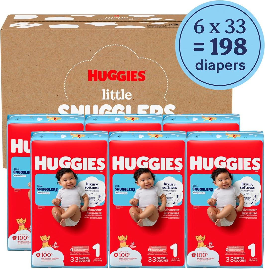 Huggies Little Snugglers Diapers Size 1, 198 Count (6 Packs of 33)