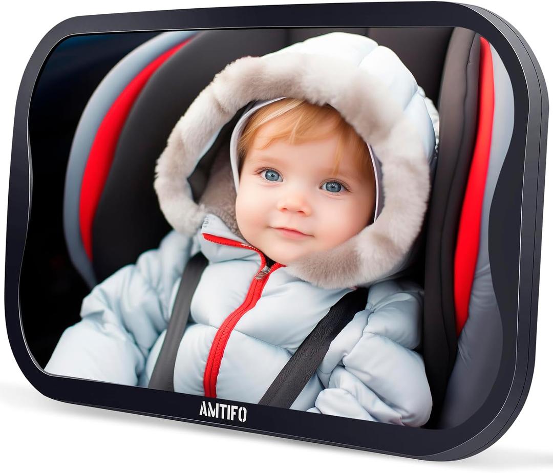 Baby Car Mirror for Rear-Facing Seat - Shatterproof & No-Shake Design,Wide-Angle View,Easy Install 360 Adjustable,Infant and Toddler Travel Essential,by AMTIFO