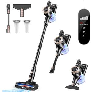 Cordless Vacuum Cleaner, 8-in-1 Lightweight Stick Vacuum with 45mins Runtime, Powerful Suction, Rechargeable Cordless Vacuum for Carpet, Tile, Pet Hair, Hardwood Floors, Black