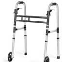 Folding Walkers for Seniors，Medical Bariatric Walker Lightweight 5'' Front Wheel Walker Height and Width Adjustable Aluminum Standard Walker for Handicap