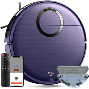 Robot Vacuum and Mop Combo, 2 in 1 Mopping Robot Vacuum Cleaner with 2000Pa Max Suction, Wi-Fi/App/Remote, Schedule, Self-Charging Slim Robotic Vacuum, Ideal for Pet Hair, Low-Pile Carpet, Hard Floor (Purple)