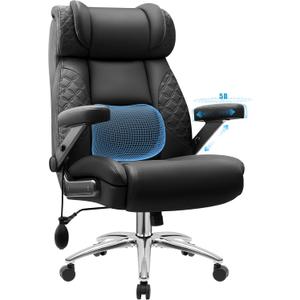 Big and Tall Office Chair, Desk Computer Chair for Heavy People, Oversized Executive Gaming Chair, Extra Wide 500LBS Ergonomic Comfy Office Chair with Adjustable Lumbar Support & 5D Flip Arms (Black)