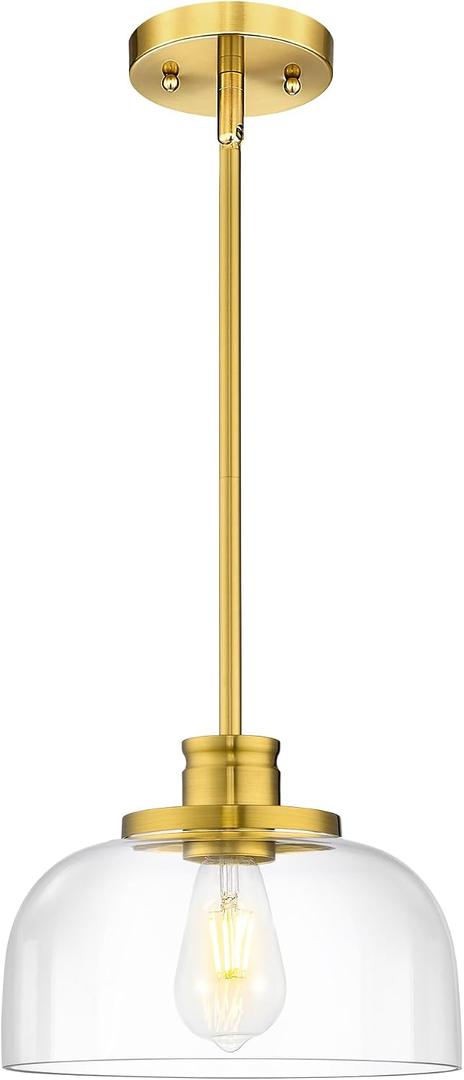 Emak 10 Inch Pendant Lights Kitchen Island, Brushed Gold Pendant Light Fixtures with Clear Glass Shade, Modern Island Lights for Kitchen, Dining Room, Bathroom, PL131-BGD-CG