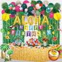 Hawaiian Luau Party Decorations, Tropical Aloha Summer Beach Party Supplies Birthday Banner Table Skirt Foil Balloon Arch Honeycomb Fringe Curtain Hanging Swirl Palm Leaves Hibiscus Straws Cake Topper