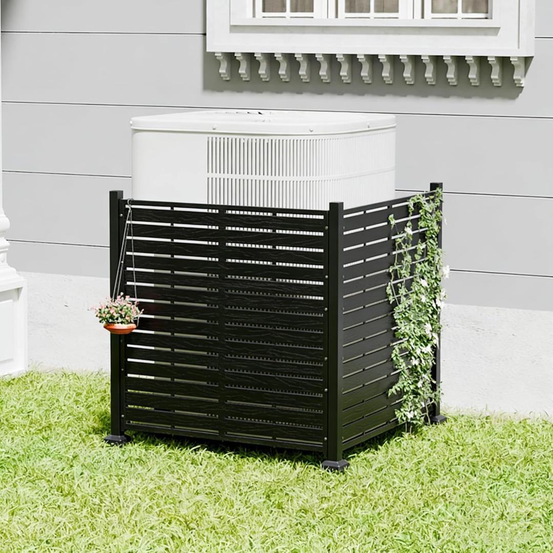 Air Conditioner Fence Panels, 38" W X 39" H Pool Equipment Enclosure, No-Dig Outdoor Privacy Screen, Trash Can Enclosure, Decorative Garden Fences for Patio Lawn, Black