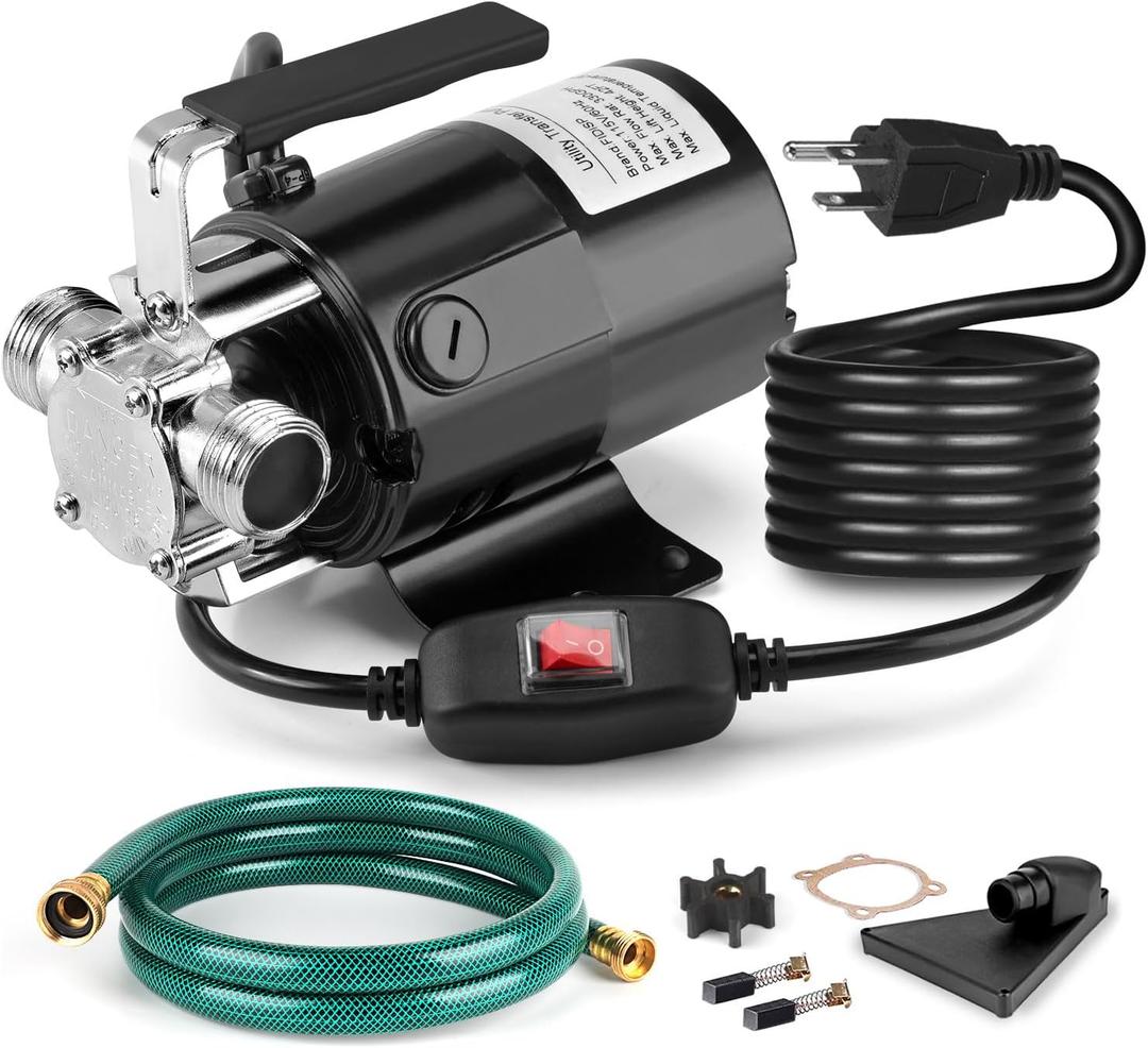 FIDISP Water Transfer Pump, 115V 1/10HP Electric Utility Pump with On/Off Switch 1 * 6ft Water Hoses Kit for Removing Water from Garden Pools Aquariums Hot Tub Draining 1/8 Low Suction