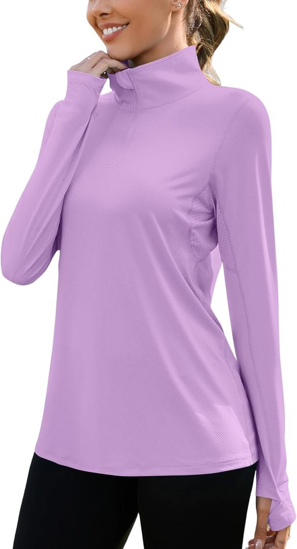 LUYAA Womens 1/4 zip UPF 50+ Sun Shirt SPF Long Sleeve Lightweight UV Protection Clothing Hiking Fishing Outdoor (Small, Purple)