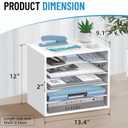 5-Tier Wood Desk Organizer, Paper Tray Organizer for Desk with Adjustable Storage Shelves, Desktop File Organization Paper Sorter Mail Holder for Office Home Classroom, White