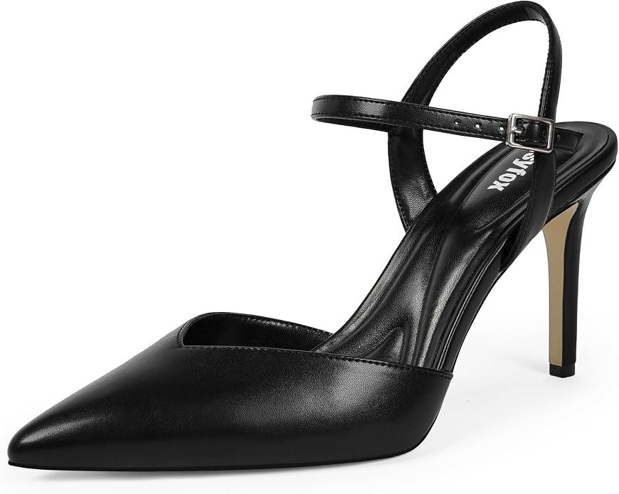 Easyfox Women's Pumps Closed Pointed Toe Stiletto Heels Ankle Strap Slingback Heels for Women Wedding Party Shoes, 9