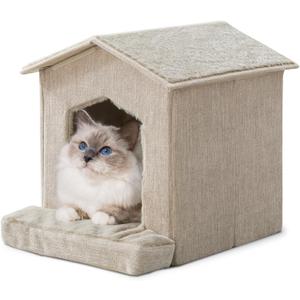 Cat Beds for Indoor Cats,Cat Houses,Cat Cave with Orthopedic Cushion,Foldable Cat Condos,Hideaway,Shelter,Beige Cat Tent for Small Dogs and Rabbit,Squirrel