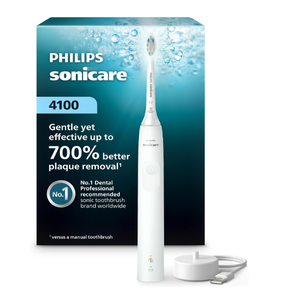 Philips Sonicare 4100 Series Electric Toothbrush  Sonic Toothbrush with Advanced Sonic Technology, Pressure Sensor, Two Intensity Settings, Smartimer & Quadpacer, White, Model HX3681/23