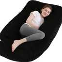 Pregnancy Pillow J-Shaped Full Body Pillow, 59 inch with Velvet Cover Easy to Remove and Wash, Support Pregnant Women's Backs Legs and HIPS, Improve Sleep,Pregnancy Pillow for Women Black (Grey1)