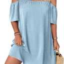 SOLY HUX Women's Plus Size Dresses Off Shoulder Short Sleeve Short Dresses Causal Loose Tunic Summer Dress (3X-Large Plus, Solid Light Blue)
