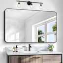 BONEWEI 30x48 inch Bathroom Mirror,Black Rectangle Mirror,Wall Mounted Bathroom Frame Vanity Mirror with Round Corner for Bedroom Living Room, Entryway Hangs Horizontal or Vertical