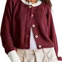 UNCLECAT Women's Cropped Cardigan Sweaters Fall Long Sleeve Open Front Cardigans Button Down Color Block Knit Outwear Coats (Wine Red), S