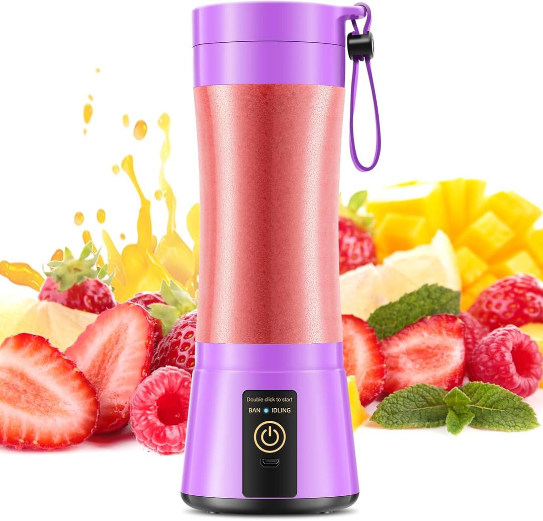 Cordless Personal Size Portable Blender - 12 Oz Blender for Smoothies and Shakes with BPA Free Traveling Juice Cup, 6 Blades for Powerful Blending, Easy to Clean for Office/Sports/Travel
