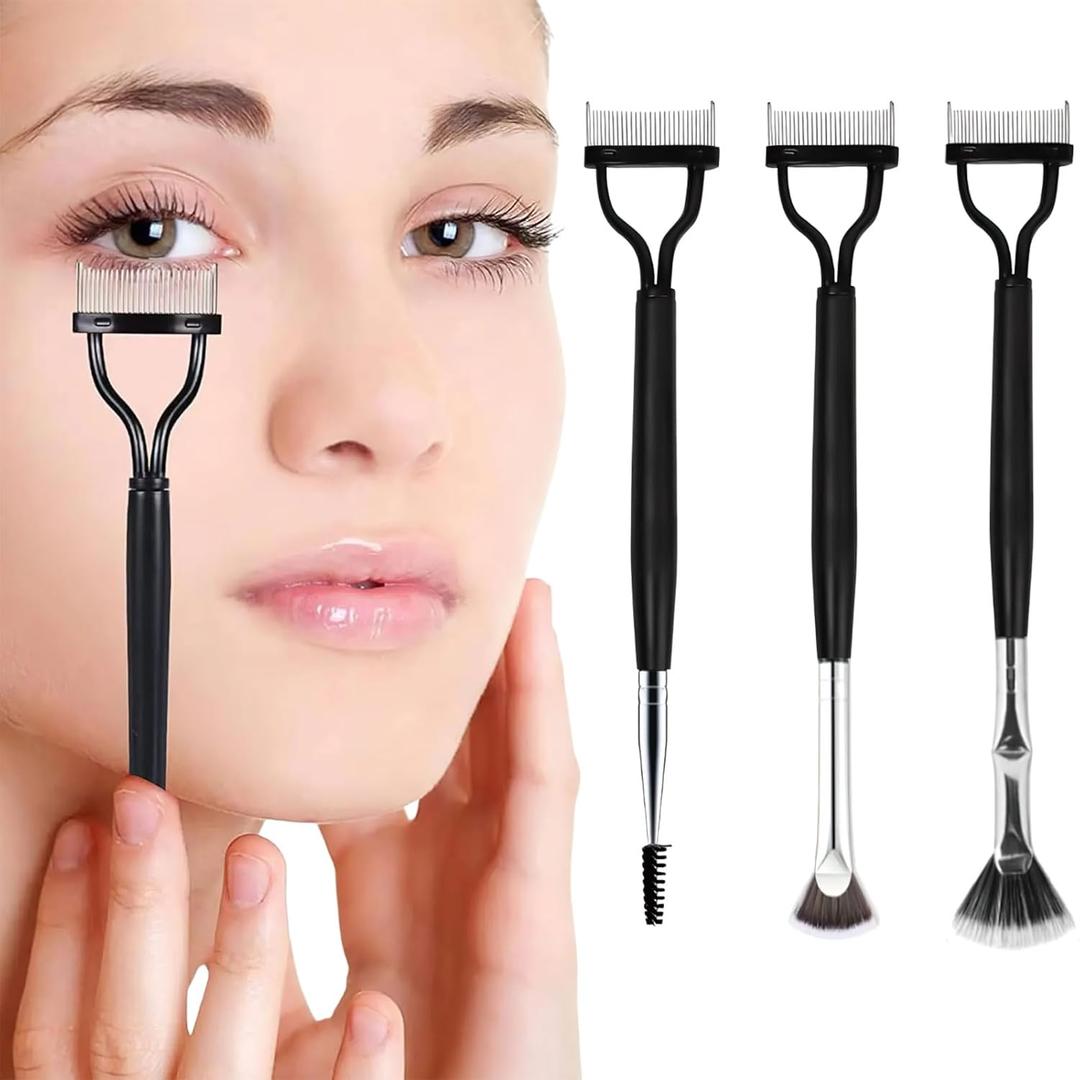 3 Pcs Eyelash Comb Separator, Double Head Eyebrow Eyelash Brush Eye Lash Fan, Mascara Brushes Mascara Separator Tool Bent Lash Fan Brush for Mascara, Professional Eye Makeup Tool for Women