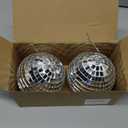 Youdepot Disco Ball 4" Inch 2-Pack,Silver Hanging Ball with Attached String for Ring,Reflects Light,Fun Party Home Bands Decorations,Party Favor.