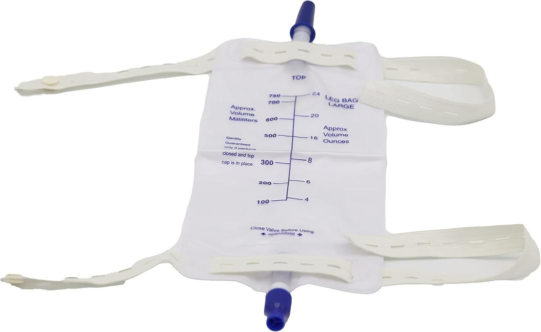 Leg Bag Urinary Drainage Bag, 750ml, Anti-Reflux Valve, Cloth Straps, Easy Flip Drain (Pack of 10)