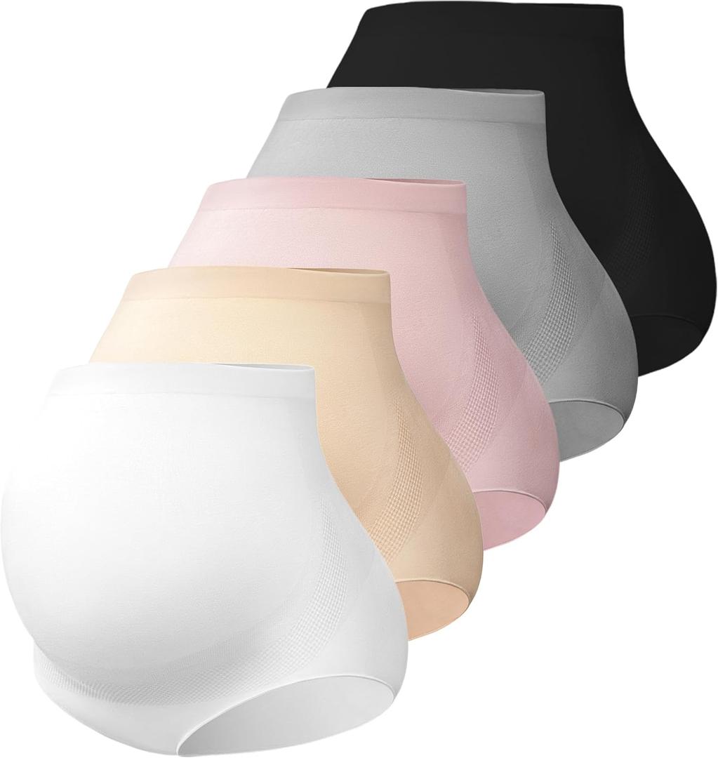 Angelhood Women's Maternity High Waist Underwear Pregnancy Seamless Soft Hipster Panties Over Bump, 5 Pack, Large