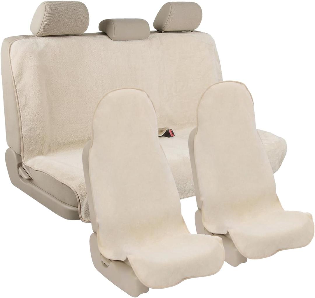 Waterproof Car Seat Cover Full Sets Interior Sets Universal Fits Car Sweat Towel for Trucks SUV Van Car Seat Protector Beige Protector Cloth Seats Pack of 3