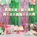 4 x Witch Party Decorations 2-Pack - Pink & Green Foil Fringe Backdrop Curtains + Photo Booth Props Kit for Halloween Birthday, Themed Streamers Backdrop Supplies (6.6 x 6.6 ft)