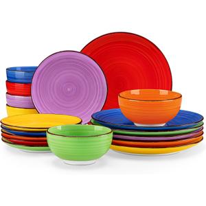 Vancasso Bonita Dinnerware Set Muticolor Stoneware 18 Pieces Service for 6, Handpainted Spirals Pattern Stoneware Plates and Bowls Set