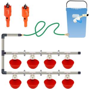 Complete Set Pipeline Automatic Chicken Watering System, 1/2" PVC Tee Fittings & PVC Pipe & Garden Hose, Chicken Water Cups, Poultry Waterer, Automatic Chicken Waterer, Chicken Nipple Waterer
