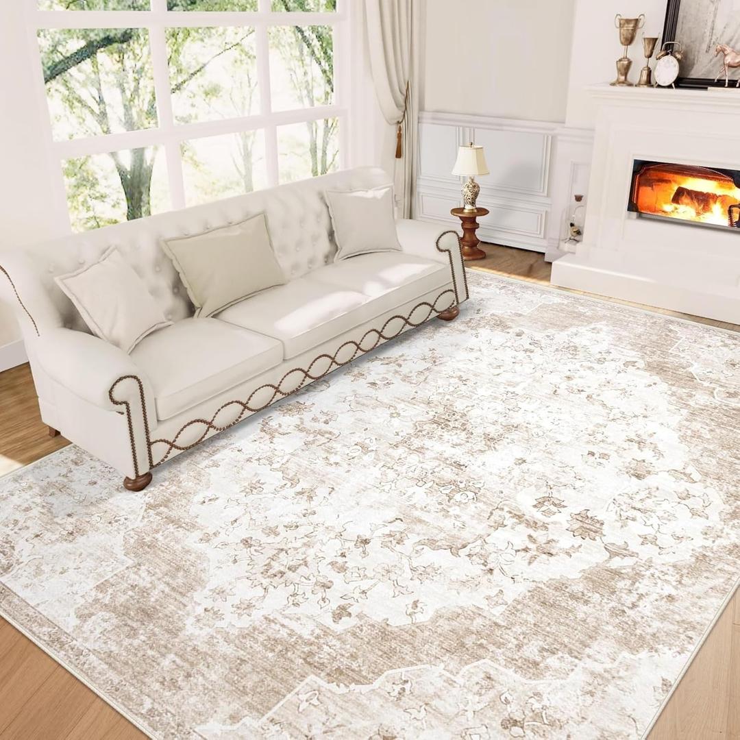6x9 Area Rugs for Living Room: Washable Vintage Rug Indoor Soft Non-Slip Distressed Carpet for Bedroom Dining Room Nursery Home Office (Vintage Beige, 6'x9')