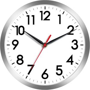 AKCISOT Wall Clock, Modern Small Wall Clocks Battery Operated 8 Inch, Silent Non-Ticking Analog Classic for Office, Home, Bathroom, Kitchen, Bedroom, School(Silver)
