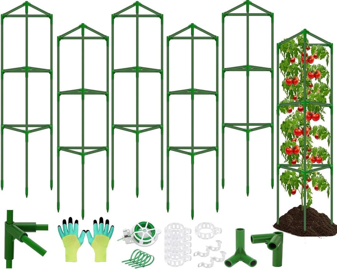 6 Pack Tomato Cages for Garden, Tomato Cage Trellis, Garden Cage Heavy Duty, 
Color	6 Pack
Material	Plastic
Brand	Tetutor
Product Dimensions	13"W x 41.3"H
Item Weight	2.95 kg