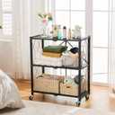 BRIAN & DANY 3-Tier Foldable Storage Shelves with Wheels, No Assembly Folding Shelf Metal Rack, Shelving Unit for Kitchen, Garage, Black
