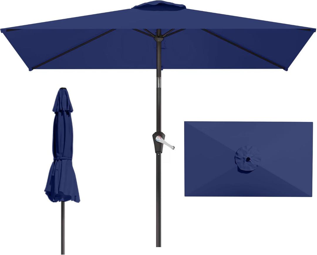 6.5x10FT Patio Umbrella, Outdoor Umbrella with Push Button Tilt and Crank, 8 Sturdy Ribs, UV Protection & Waterproof Market Umbrella for Pool, Backyard, Beach,Deck (Navy)