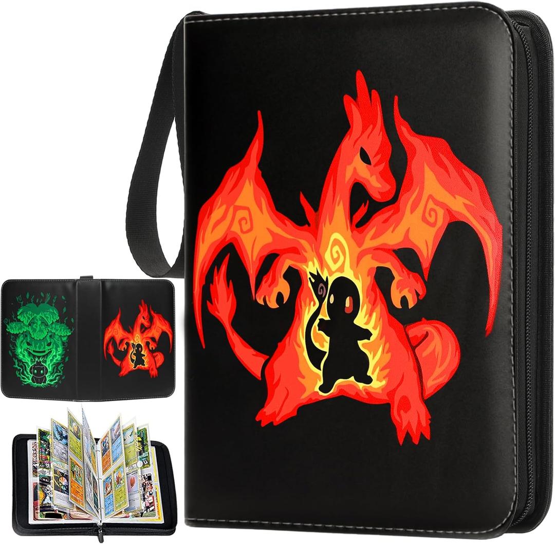 Card Binder 4-Pocket Trading Cards Holder, Trading Binders Fits 400 Cards for Card Games Collection Case Book With 50 Removable Sleeves Display Storage Carrying Case (4 Pocket)
