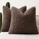 Woaboy Faux Fur Throw Pillow Covers 20x20 Inch Set of 2 Boucle Neutral Decorative Sherpa Fuzzy Accent Soft Sheepskin Fleece Cushions Modern Home Decor for Couch Sofa Bedroom Living Room, Chocolate