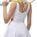 Womens One Piece Built-in Bra & Shorts Pockets Sleeveless Athletic Golf Tennis Dress Gym Workout Dress (White, S)