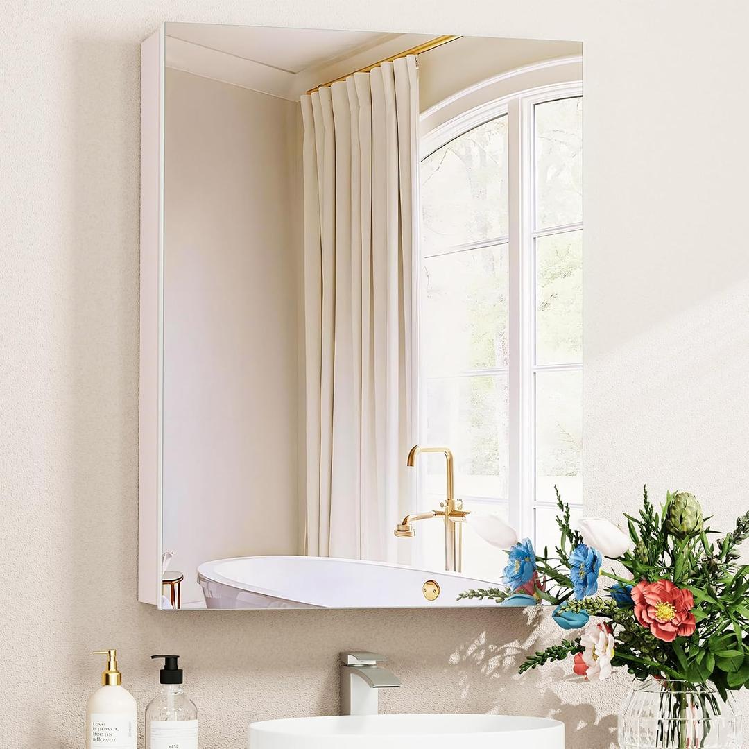 24 x 32 Medicine Cabinet Mirror, Moisture-Proof Aluminum Bathroom Medicine Cabinet with Mirror, Bathroom Mirror Cabinet with Adjustable Shelves, DTC Hinges, Recessed/Surface-Mounted