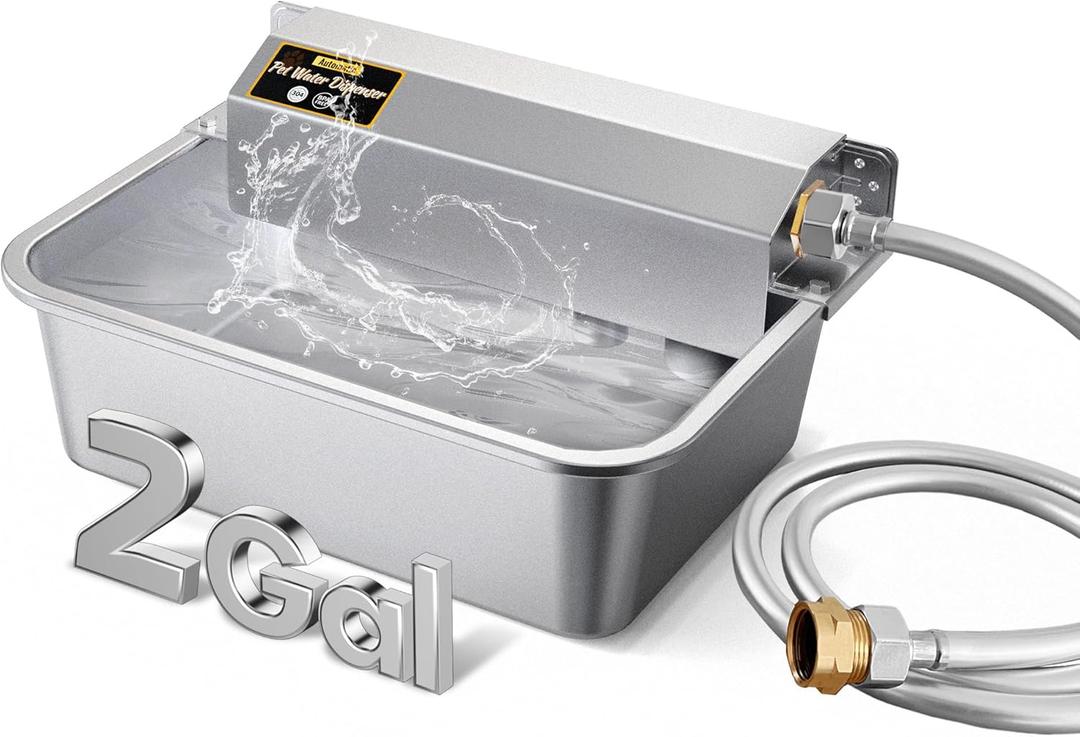 Automatic Dog Water Dispenser, 2 Gallons 304 Stainless Steel Large Dog Water Bowl Dispenser for Indoor/Outdoor, Pet & Livestock Water Feeder, Auto Fill, Fits GHT 3/4" Faucet, Easy to Clean