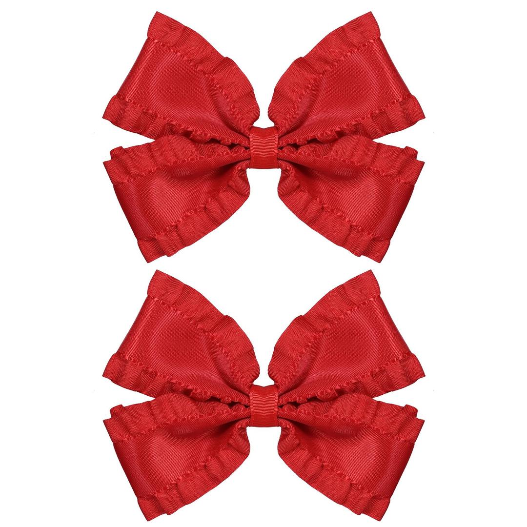 4in Red Ruffled Ribbon Hair Bow Clips,2pc Cute Valentine’s Day New Year Hair Accessories for Girls, Toddlers, Teens,Moms Christmas Stylish Bows for Everyday Special Occasions
