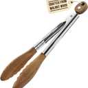 Boxiki Kitchen 9 Inch Tongs for Cooking with Wooden Tips - Nonstick Kitchen Tongs for Serving Food, Grilling, Cooking, BBQ and Tossing Salad - Made of Natural Walnut Wood
