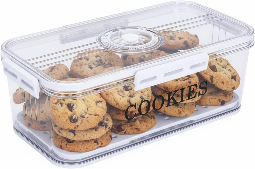 Cookie Jar with Airtight Lid,Bread Box for Kitchen Countertop,Time Recording Bread Storage Container, BPA-Free Plastic Containers for Cookies, Homemade Bread, Toast, Bagel, Donut