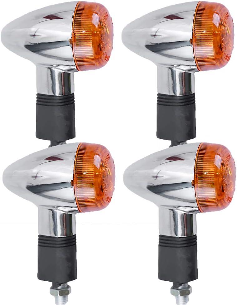 12V Motorcycle Turn Signal Lights Front Rear Blinker Indicator Light Amber Chrome Bullet(4 PCS)