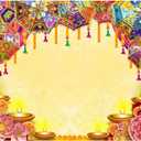 Indian Diwali Backdrop Pooja Decoration for Photography 10x8ft Vinyl India Traditional Puja Ganpati Mehndi Diwali Festival Photo Background Wedding Decoration Marigold Garland Banner Props