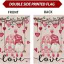 Valentines Day Romantic Swing Gnome Love Hearts House Flag Big Large Burlap 28X40 Inch Vertical Double Sided Outside Yard Holiday Outdoor Farmhouse Decoration