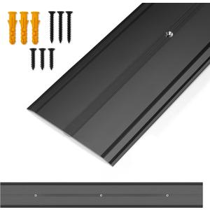 36" L x 4" W Aluminum Floor Transition Strip Metal Door Threshold, 0.1" H Flat Profile for Carpet Vinyl Wood Tile Concrete Flooring Gaps, Modern Doorway Protector Decoration(Black,1pcs)