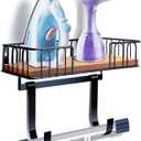TJ.MOREE Ironing Board Hanger Metal Wall Mount Iron and Ironing Board Holder, Laundry Room Decor and Storage with Large Storage Black (Pinewood)