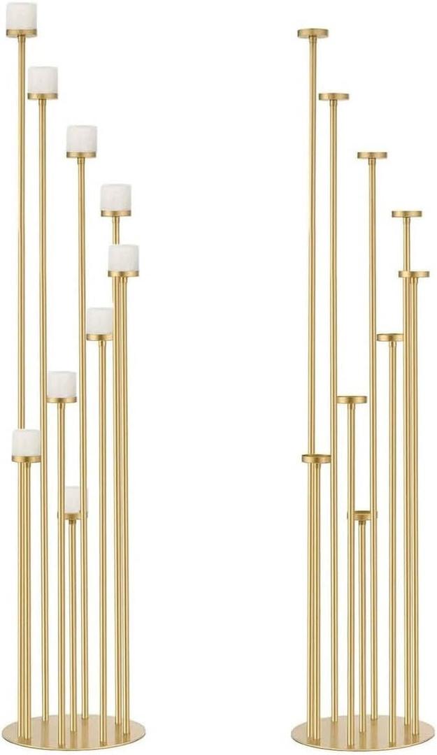 2pcs 9 Arm Candelabra,Floor Candle Holders Tall Set for Wedding Aisle Decoration,Gold Candelabras for Fireplace,Candle Stand Fit for Flameless or Wax