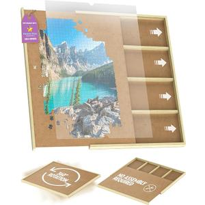 1500 Piece Wooden Jigsaw Puzzle Table - 4 Drawers, Rotating Puzzle Board | 35” X 28” Jigsaw Puzzle Board | Puzzle Cover & Lazy Susan Included - Portable Puzzles Tables for Adults and Kids