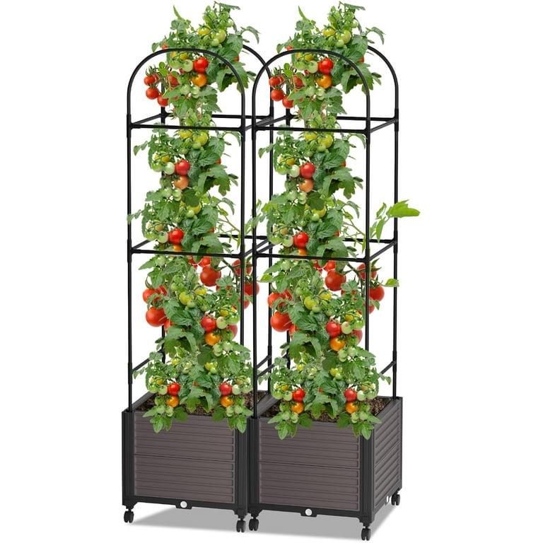 Raised Garden Bed Planter Boxes with Trellis, Gardening System-Self Watering Planter with Wheels, Plants Outdoor and Indoor Tomato Cage for Climbing Vegetables Plants & Herbs & Flowers