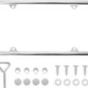 Chrome License Plate Frame Made of Zinc Alloy Metal, Universal Car Accessories,1 Pack License Plate Holder Never Rust and Unbreakable with Metal Screws, Chrome Caps and Screwdriver